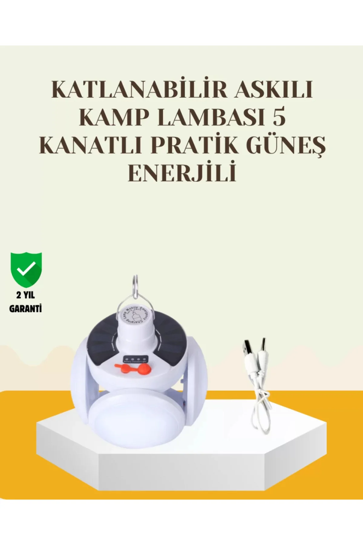 Güneş Paneliyle Şarj Olan Katlanabilir LED Çadır Lambası – 5 Kade