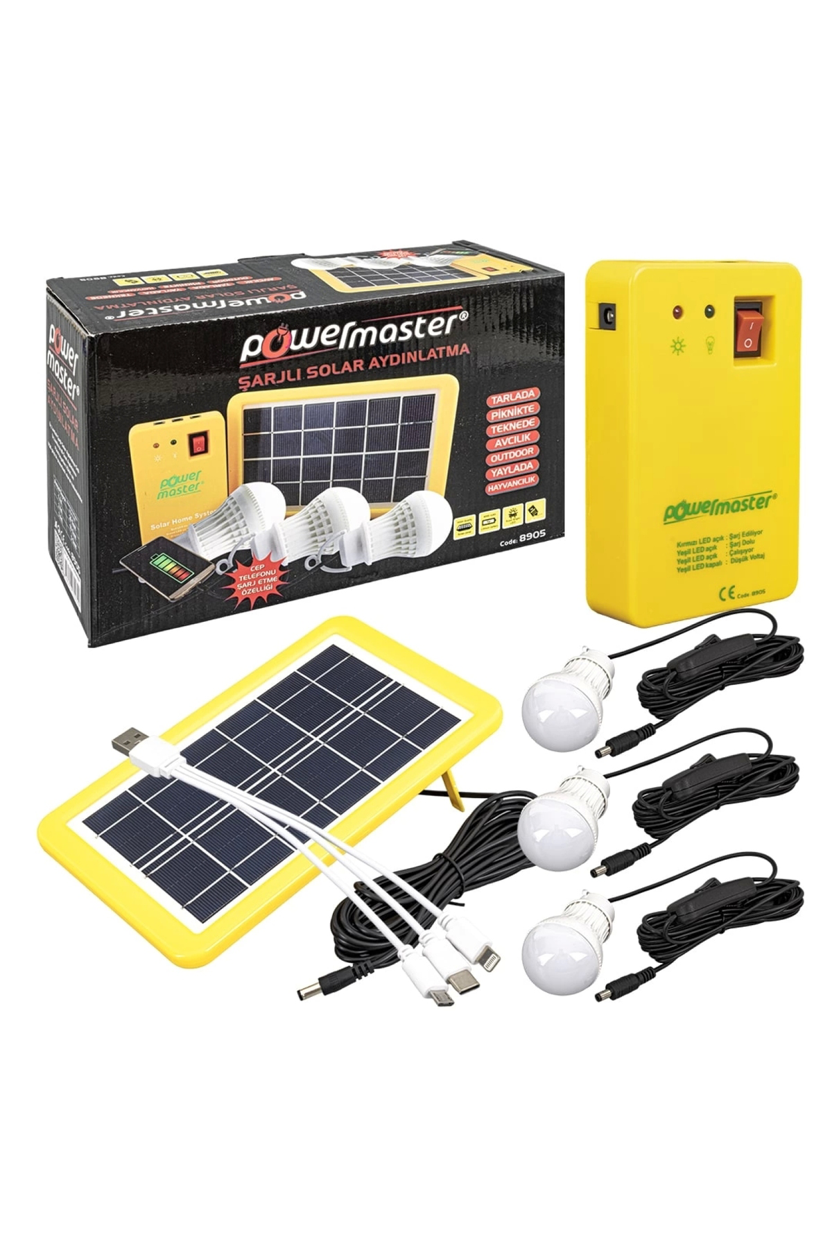GÜNEŞ PANELLİ 3 LAMBALI POWERBANK ÖZELLİKLİ ÇOK AMAÇLI ŞARJLI SOLAR AYDINLATMA (K95)