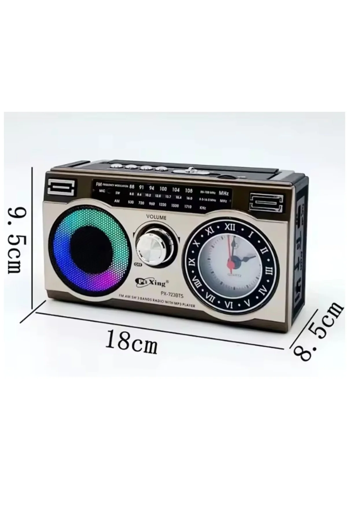 Güneş panelli nostaljik radyo FM USB MP3 çalar Bluetooth hoparlör kahverengi 2 yıl garantili