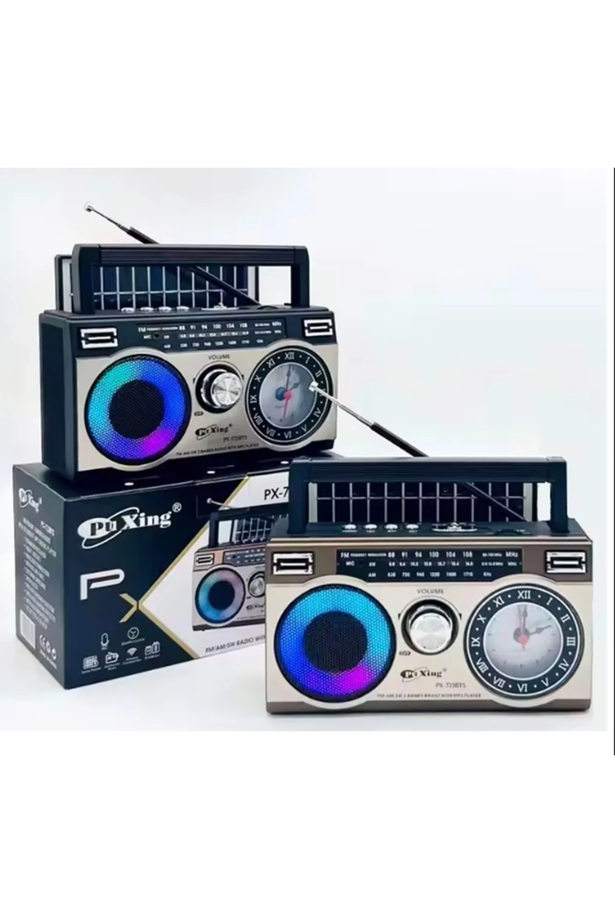 Güneş panelli nostaljik radyo FM USB MP3 çalar Bluetooth hoparlör kahverengi 2 yıl garantili