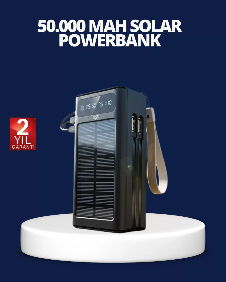 Güneş Panelli Powerbank LED Işıklı Taşınabilir Şarj Cihazı - Lisinya