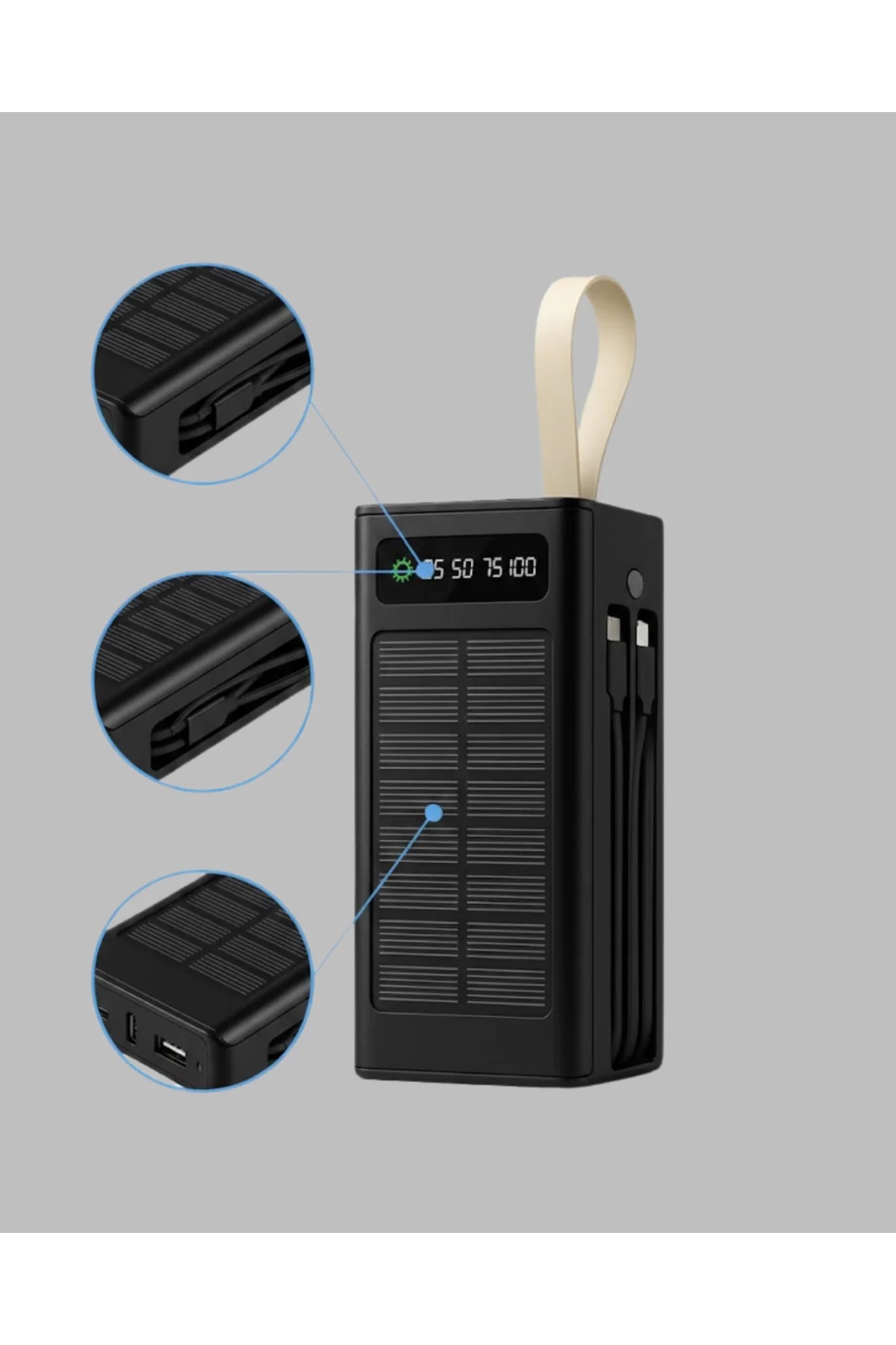 Güneş Panelli Powerbank LED Işıklı Taşınabilir Şarj Cihazı