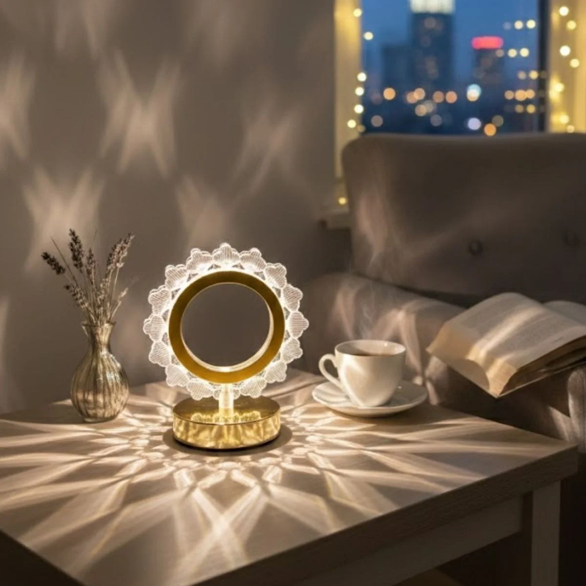 Güneş Şeklinde Kristal Led Masa Lambası Dokunmatik, 3 Renk Işık Modlu, Şarjlı Mini Dekoratif Gece Lambası 5224 Diğer