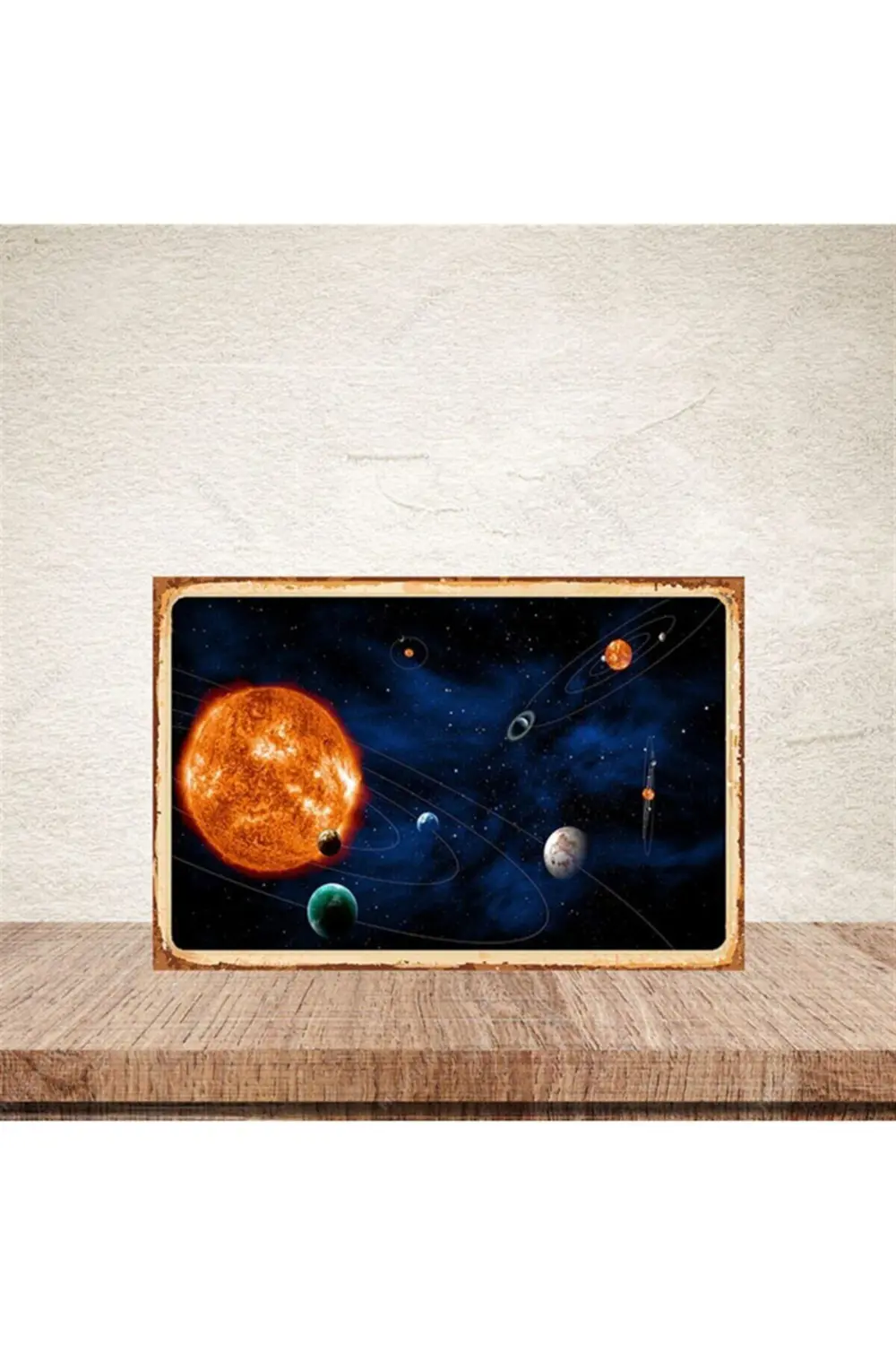 Güneş ve Gezegenler Retro Ahşap Poster 20x30 cm