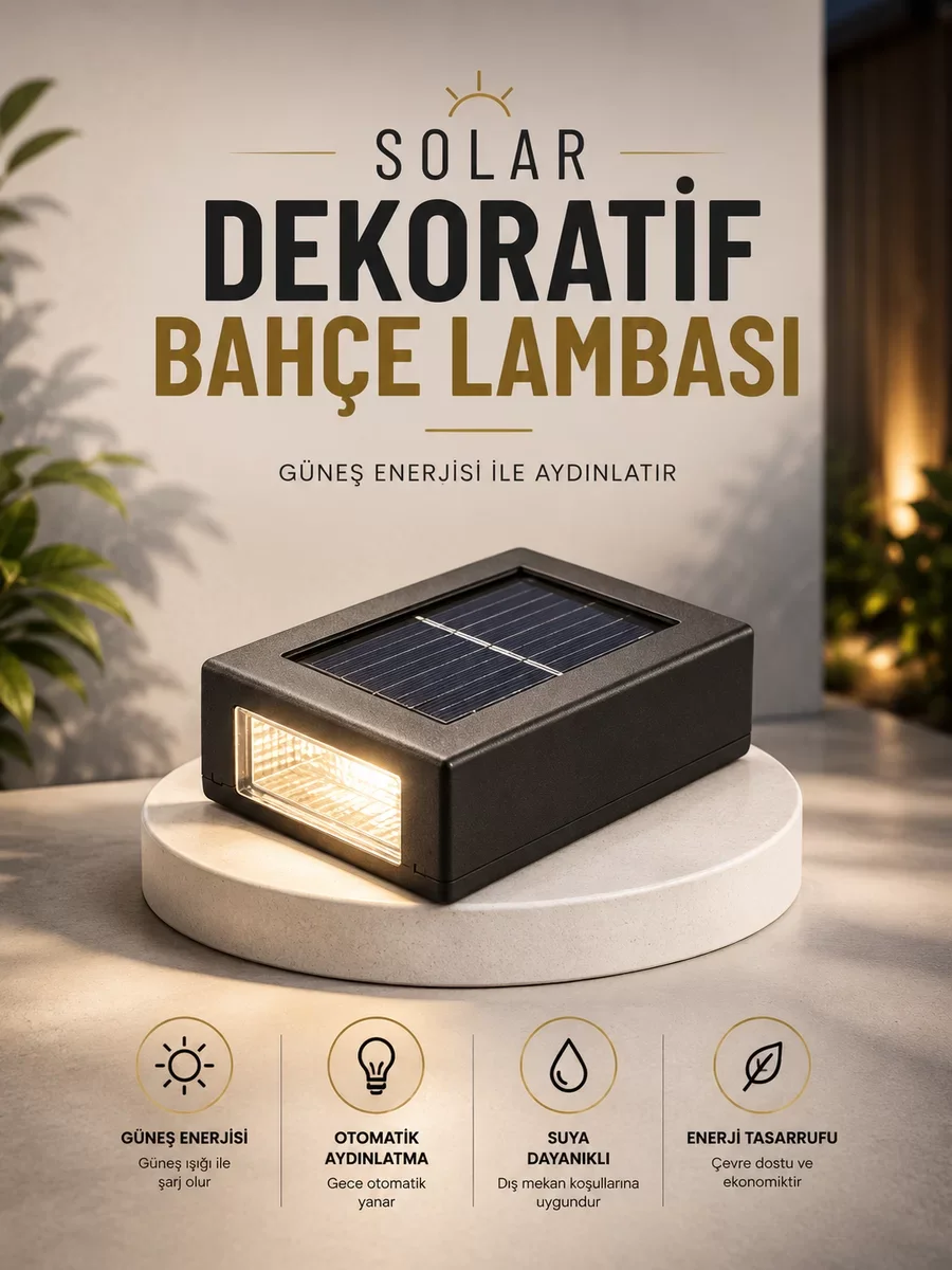 Güneşli Duvar Lambası - Otomatik Açılıp Kapanan Solar Güneş Enerjili Bahçe Aydınlatması