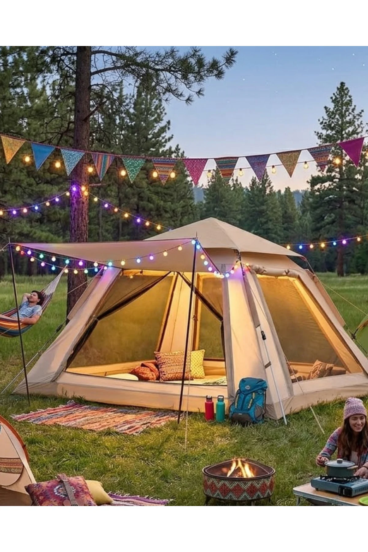 Güneşlikli Kamp Çadırı 240x240x160 cm 6 Kişilik Kolay Kurulum Outdoor - Lisinya
