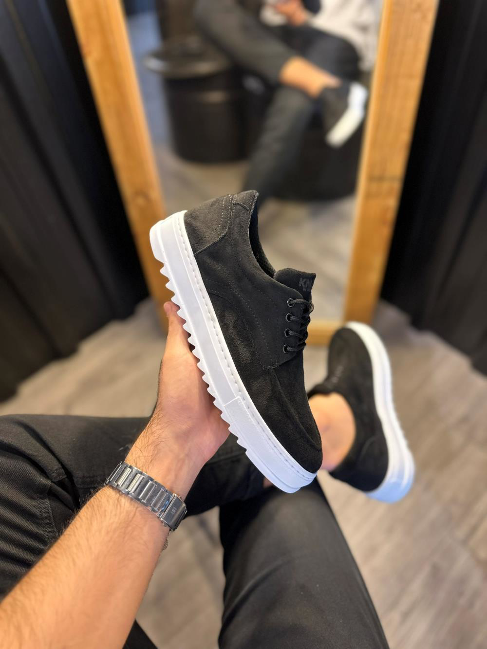 Günlük Ayakkabı T12 Siyah Süet (Beyaz Taban)