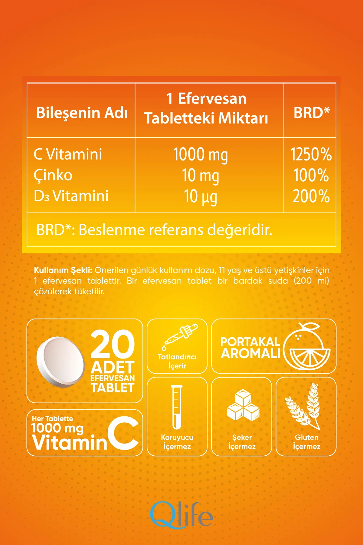 Günlük C Vitamini 1000mg Takviyesi + D Vitamini + Çinko 20 Efervesan Tablet