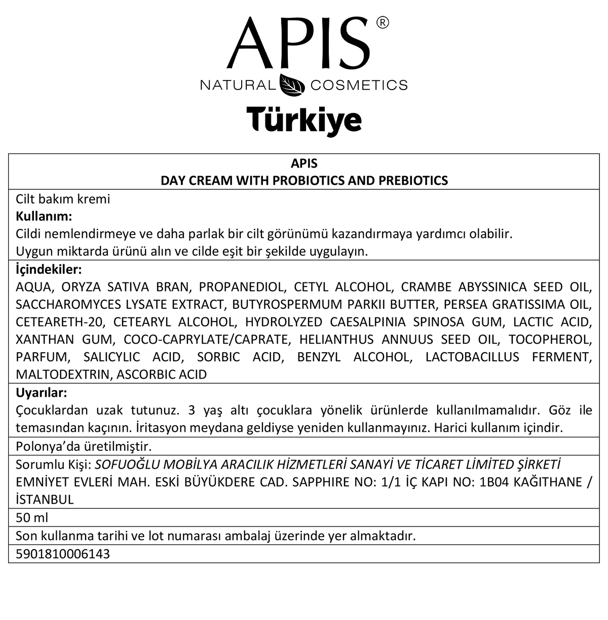 Apis Natural Cosmetics Günlük Krem Probiyotik Ve Prebiyotikli  - 50Ml