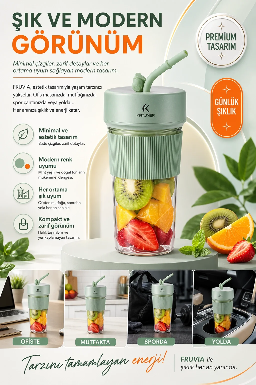 Günlük Kullanıma Uygun Şarjlı Meyve Sıkacağı Mini Blender Bardaklı Karıştırıcı