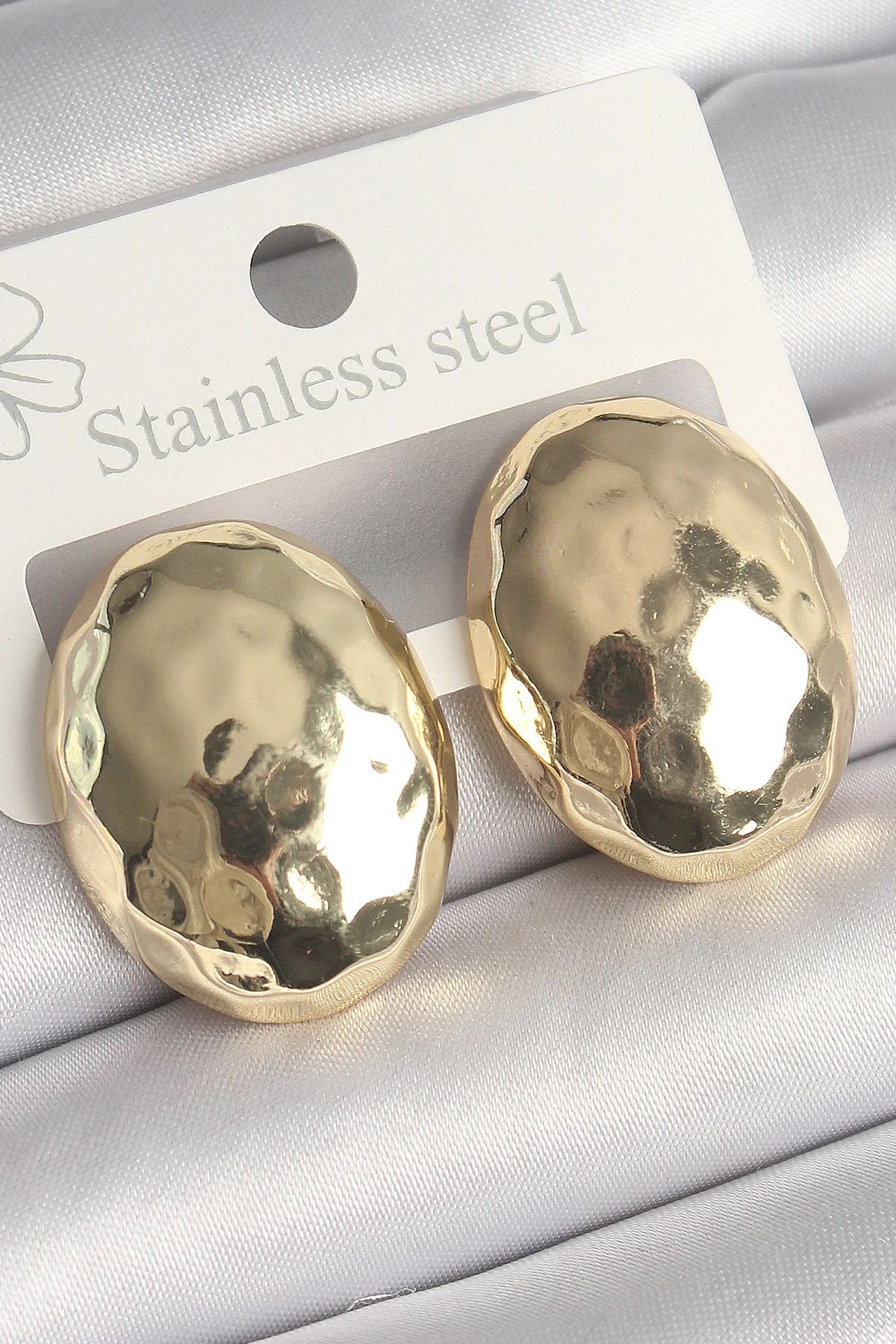 Günlük Kullanıma Uygun Pirinç Gold Bombe Oval Kadın Küpe 5886
