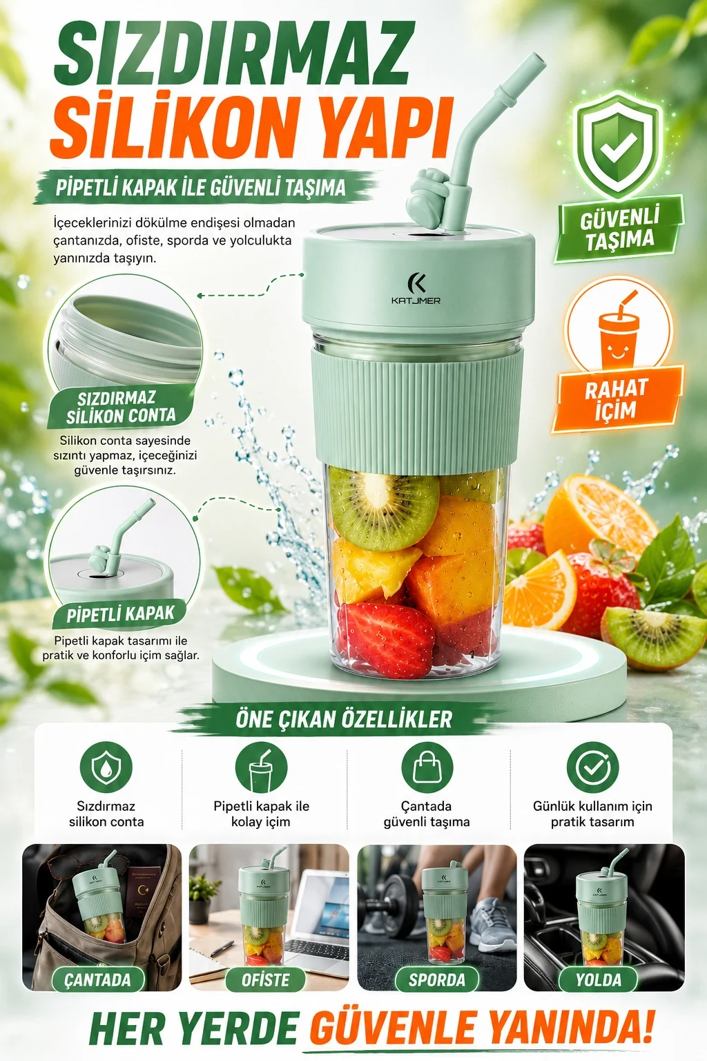 Günlük Kullanıma Uygun Şarjlı Meyve Sıkacağı Mini Blender Bardaklı Karıştırıcı