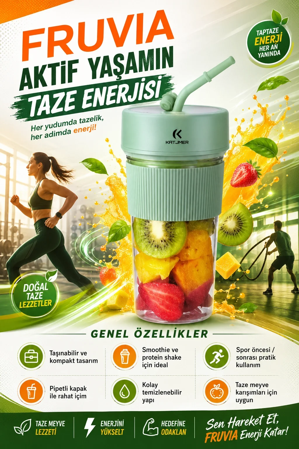 Günlük Kullanıma Uygun Şarjlı Meyve Sıkacağı Mini Blender Bardaklı Karıştırıcı