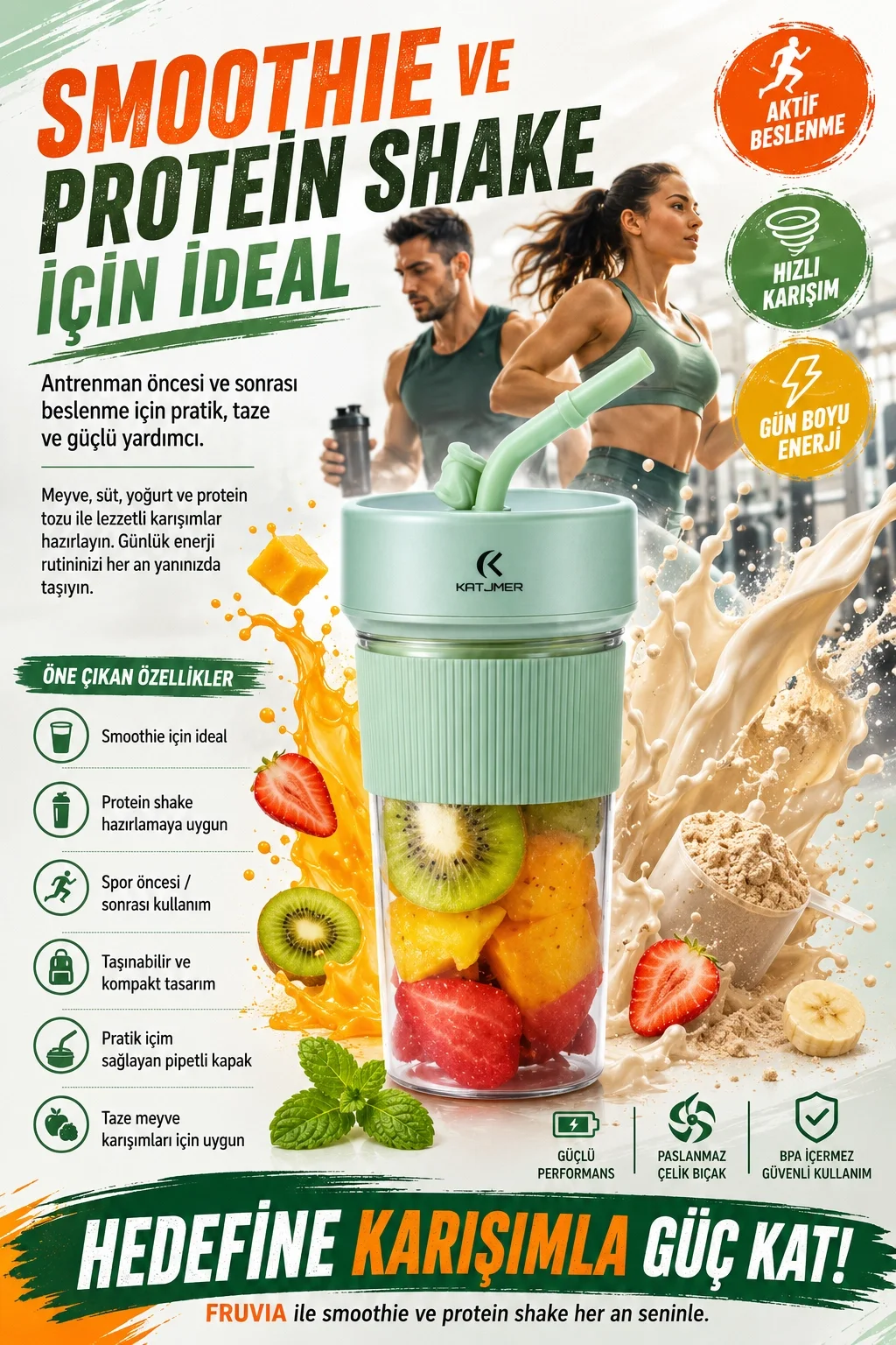 Günlük Kullanıma Uygun Şarjlı Meyve Sıkacağı Mini Blender Bardaklı Karıştırıcı