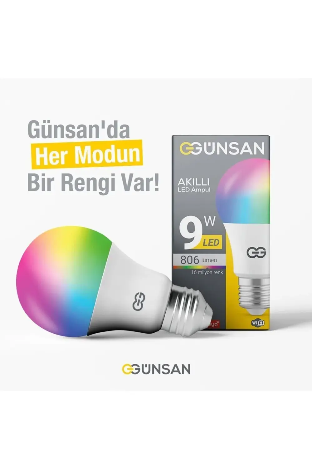 Günsan Akıllı Wifi LED Ampul RGB Çok Renkli Sesli Komut & Tuya &