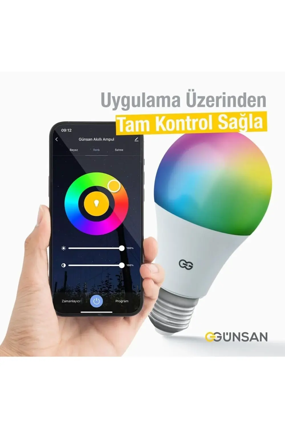 Günsan Akıllı Wifi LED Ampul RGB Çok Renkli Sesli Komut & Tuya &