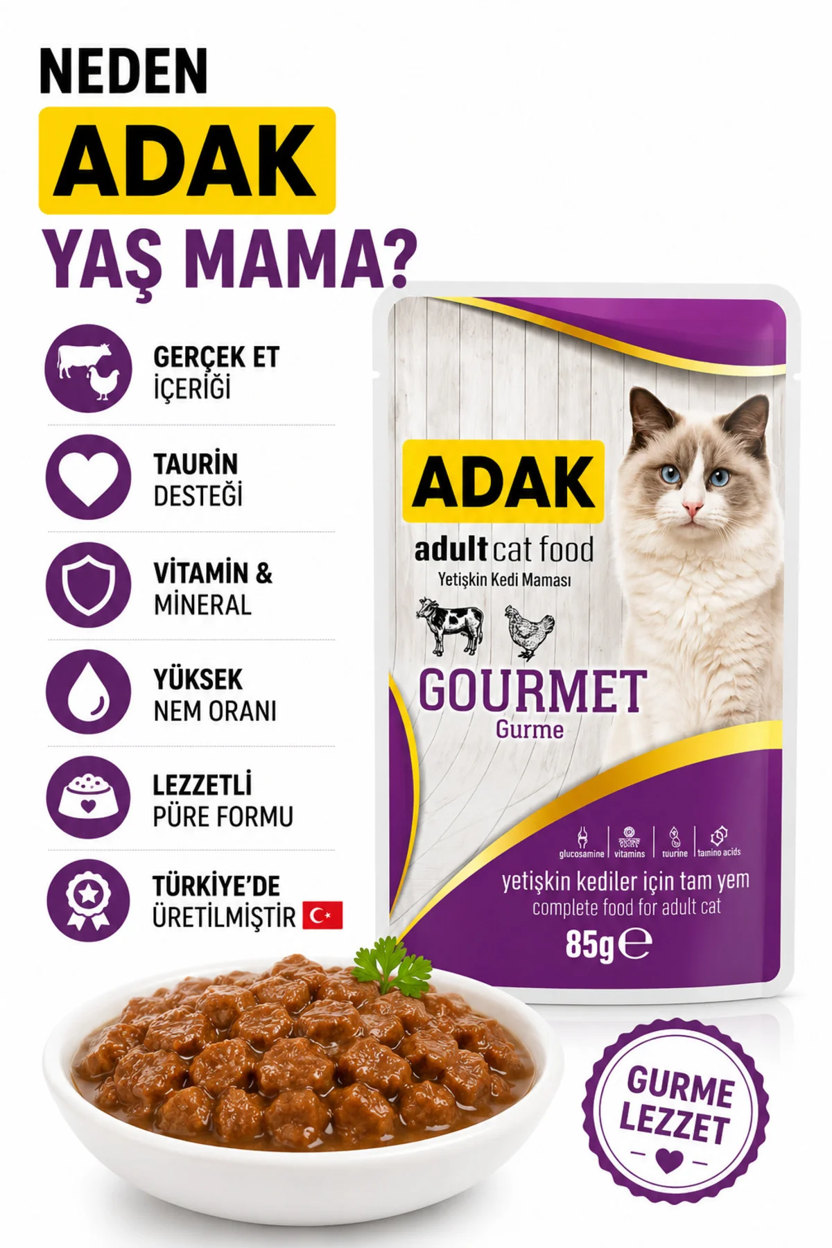 Gurme Yetişkin Kedi Yaş Maması Pouch 85 gr x 24 Adet