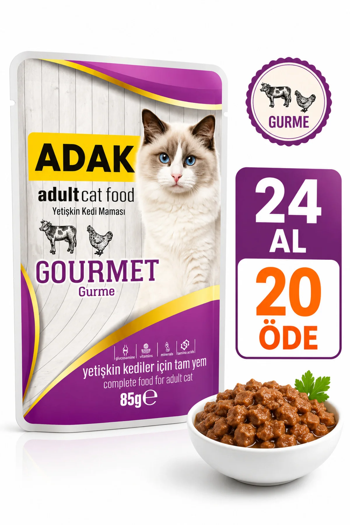 Gurme Yetişkin Kedi Yaş Maması Pouch 85 gr x 24 Adet