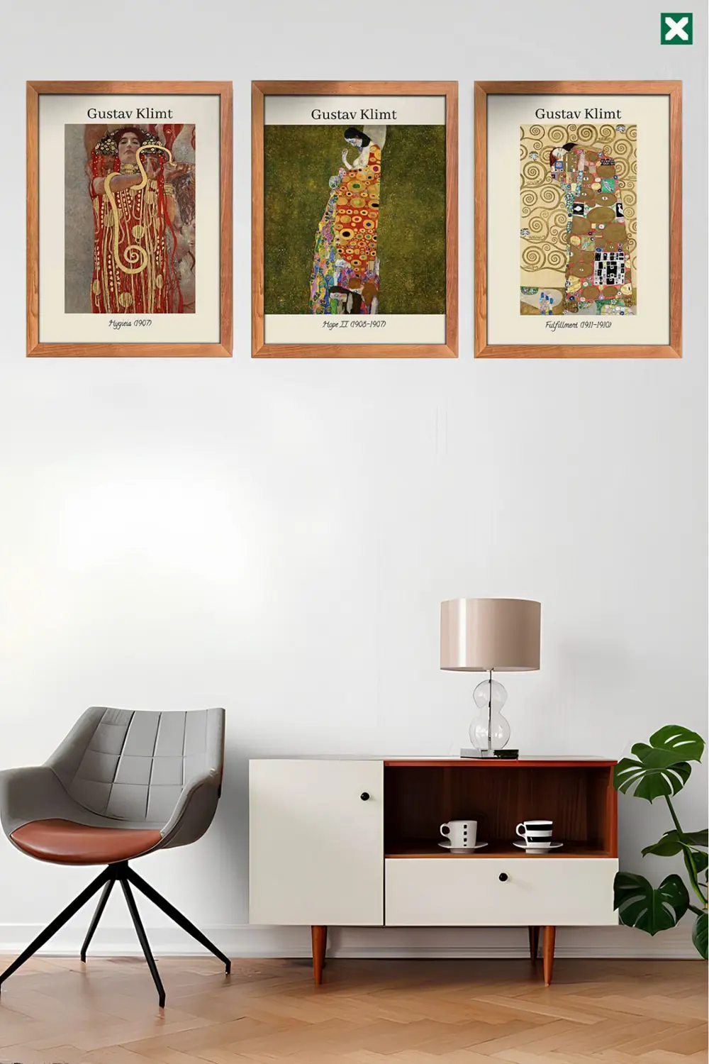 Gustav Klimt 3' lü Set, Çerçeve Görünümlü Modern Mdf Tablo