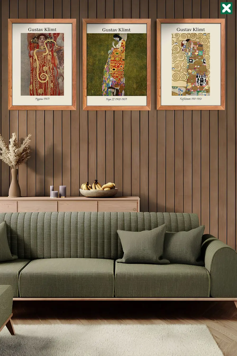 Gustav Klimt 3' lü Set, Çerçeve Görünümlü Modern Mdf Tablo