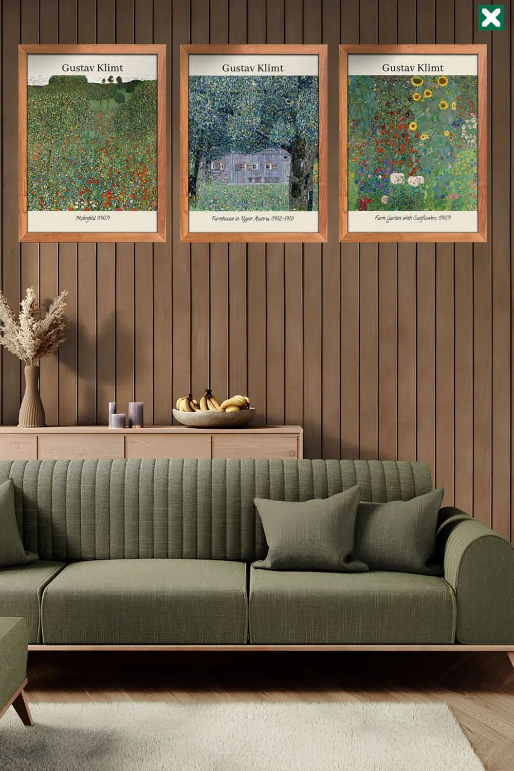 Gustav Klimt 3'lü Set, Çerçeve Görünümlü Modern Mdf Tablo ,