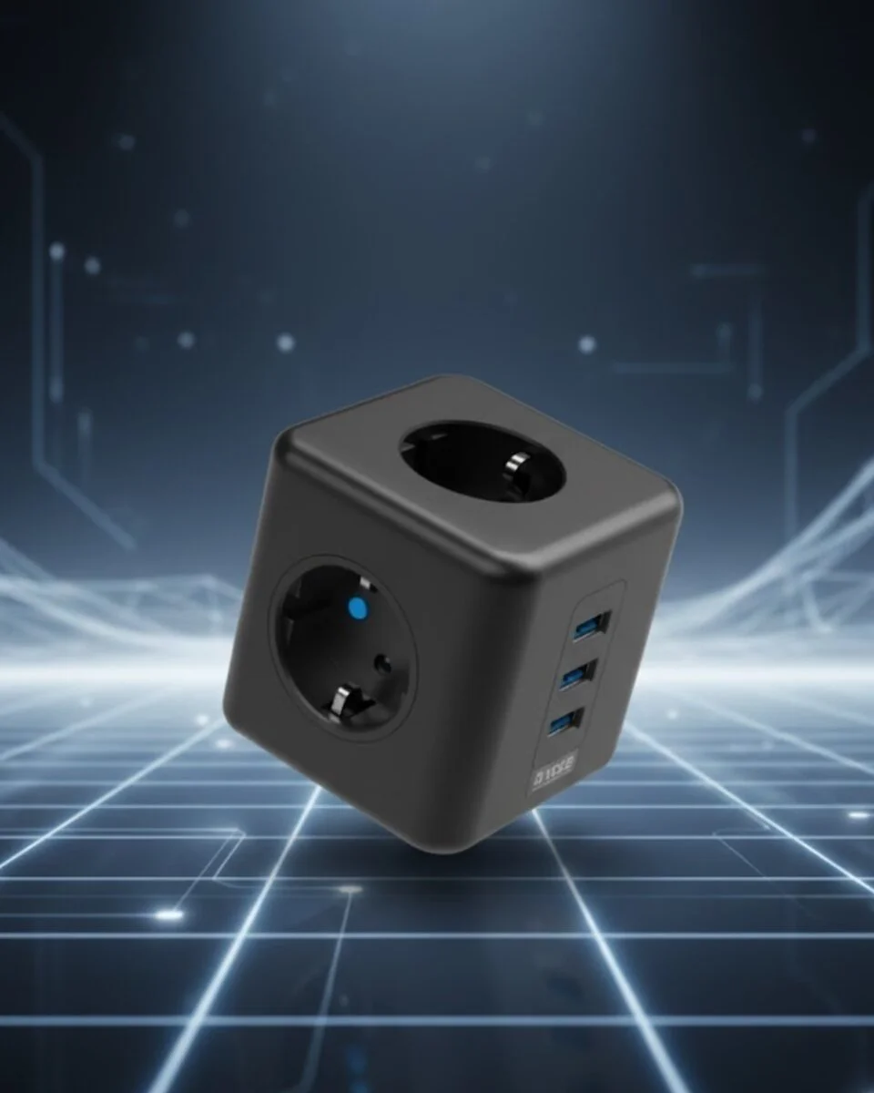 Güvenli Akım Korumalı 3 Prizli USB'li Küp Priz