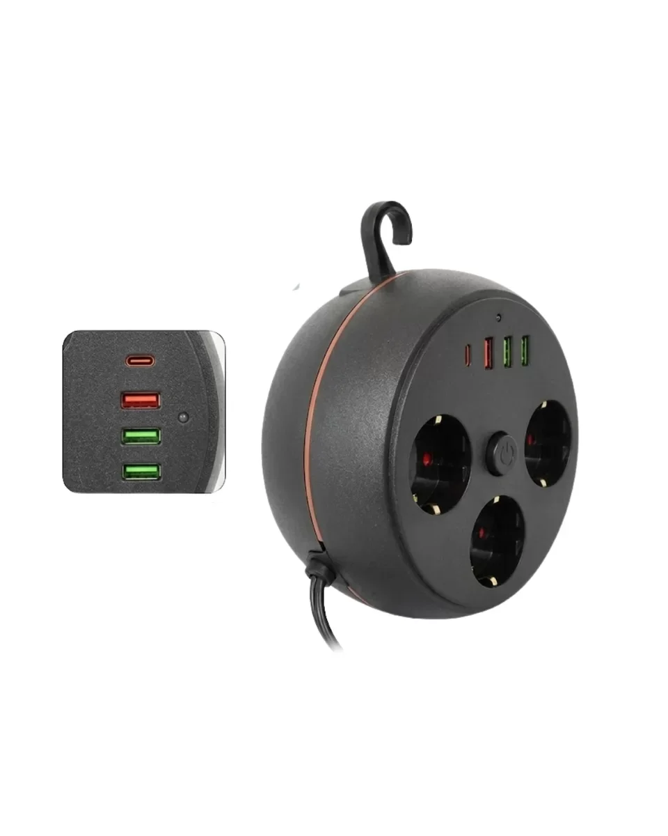 Güvenli Çoklu Priz 3 Priz 3 USB 1 Type C Termal Koruma Uzun Kablo - Ev ve Ofis İçin