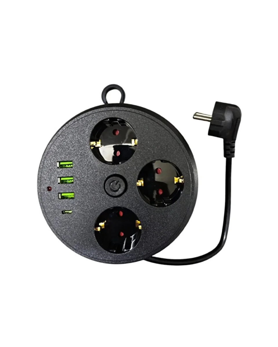 Güvenli Çoklu Priz 3 Priz 3 USB 1 Type C Termal Koruma Uzun Kablo