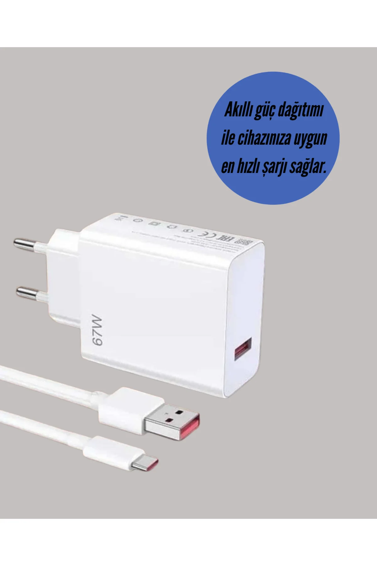 Güvenli ve Hızlı Şarj İçin 67W Turbo Adaptör Type-C Kablo ile - L