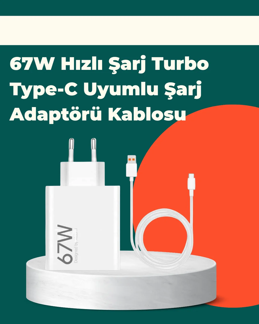 Güvenli Ve Hızlı Şarj İçin 67w Turbo Adaptör Type-c Kablo İle - Lisinya