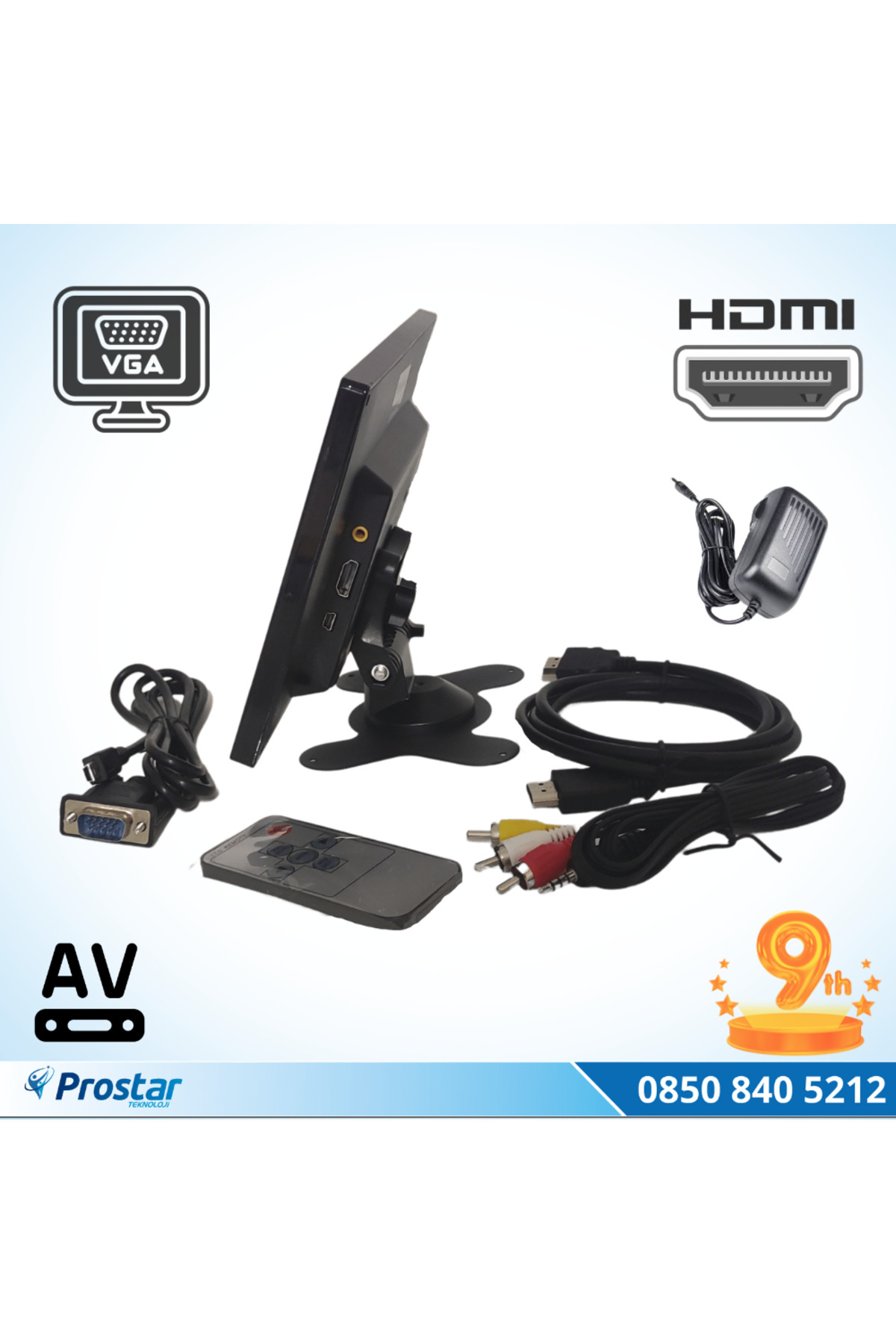 Güvenlik Kamera Monitörü 9" Ekran Hdmi Vga Av Girişli Lcd Ekran 4