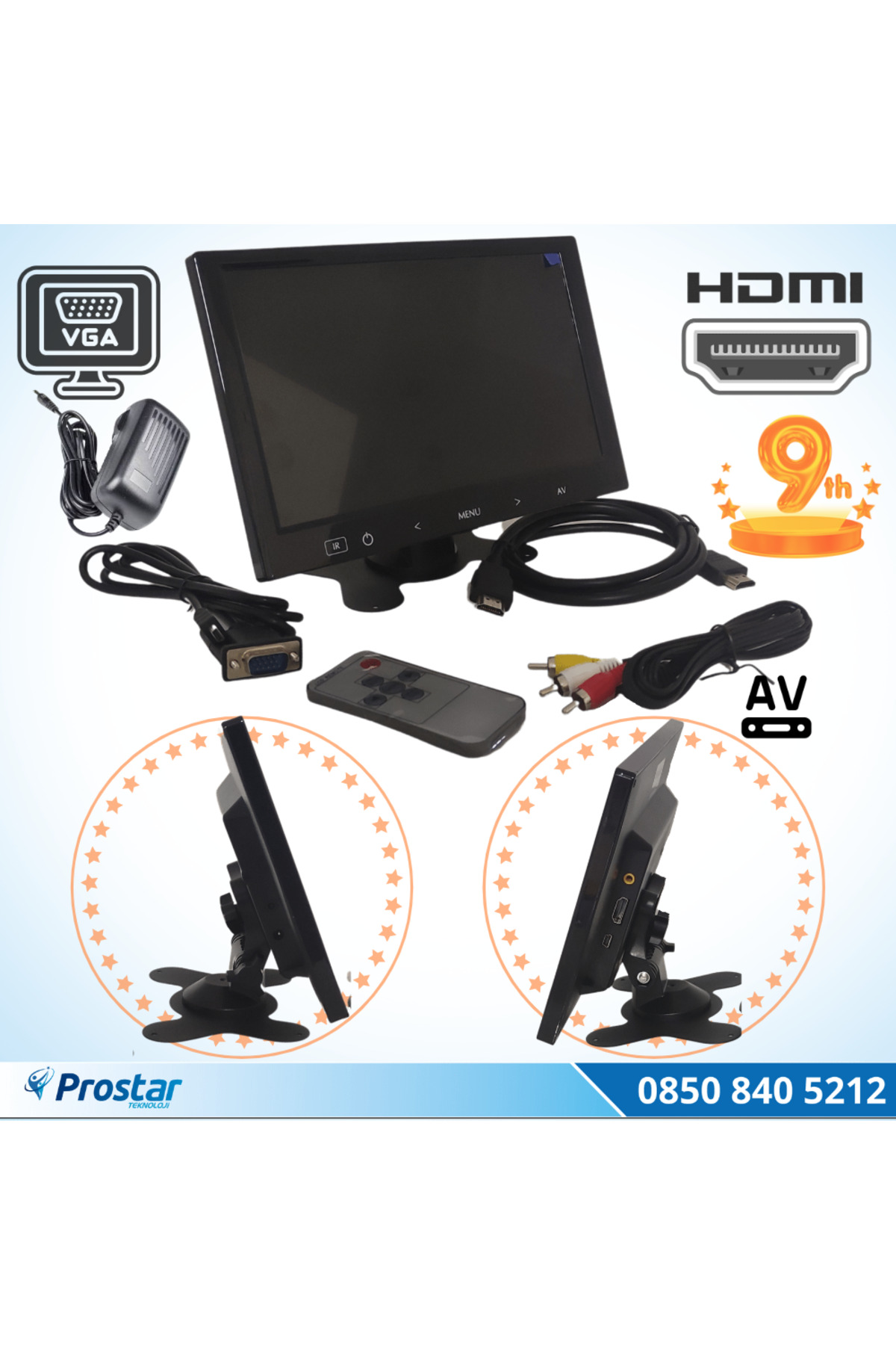 Güvenlik Kamera Monitörü 9" Ekran Hdmi Vga Av Girişli Lcd Ekran 4