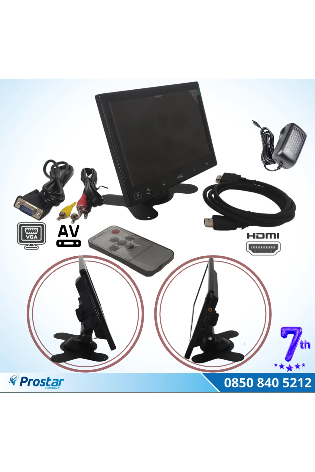 Güvenlik Kamera Monitörü 7" Ekran Hdmi Vga Av Girişli Lcd Ekran 4