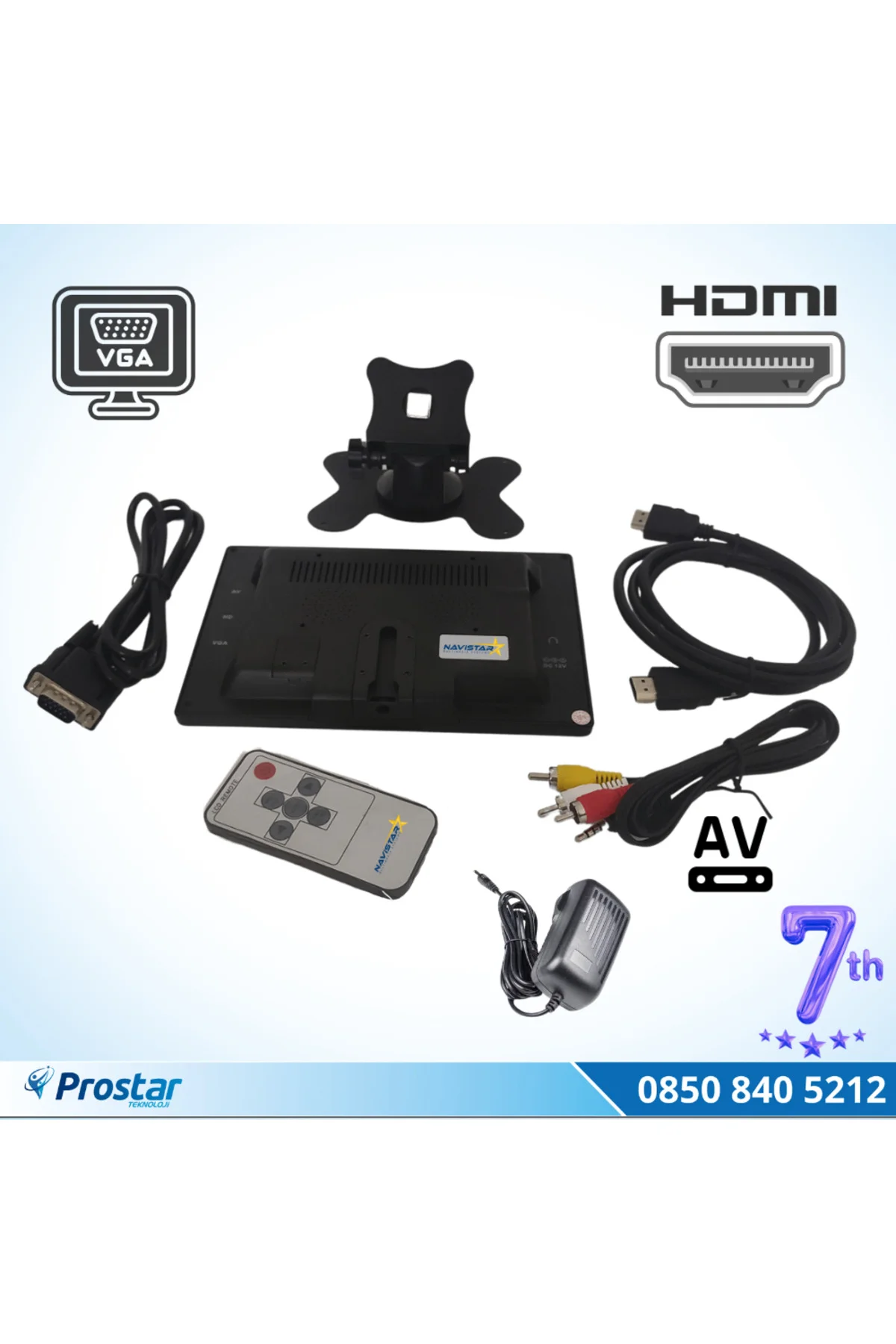 Güvenlik Kamera Monitörü 7" Ekran Hdmi Vga Av Girişli Lcd Ekran 4