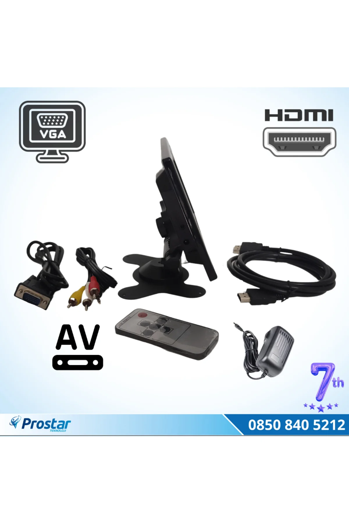 Güvenlik Kamera Monitörü 7" Ekran Hdmi Vga Av Girişli Lcd Ekran 4