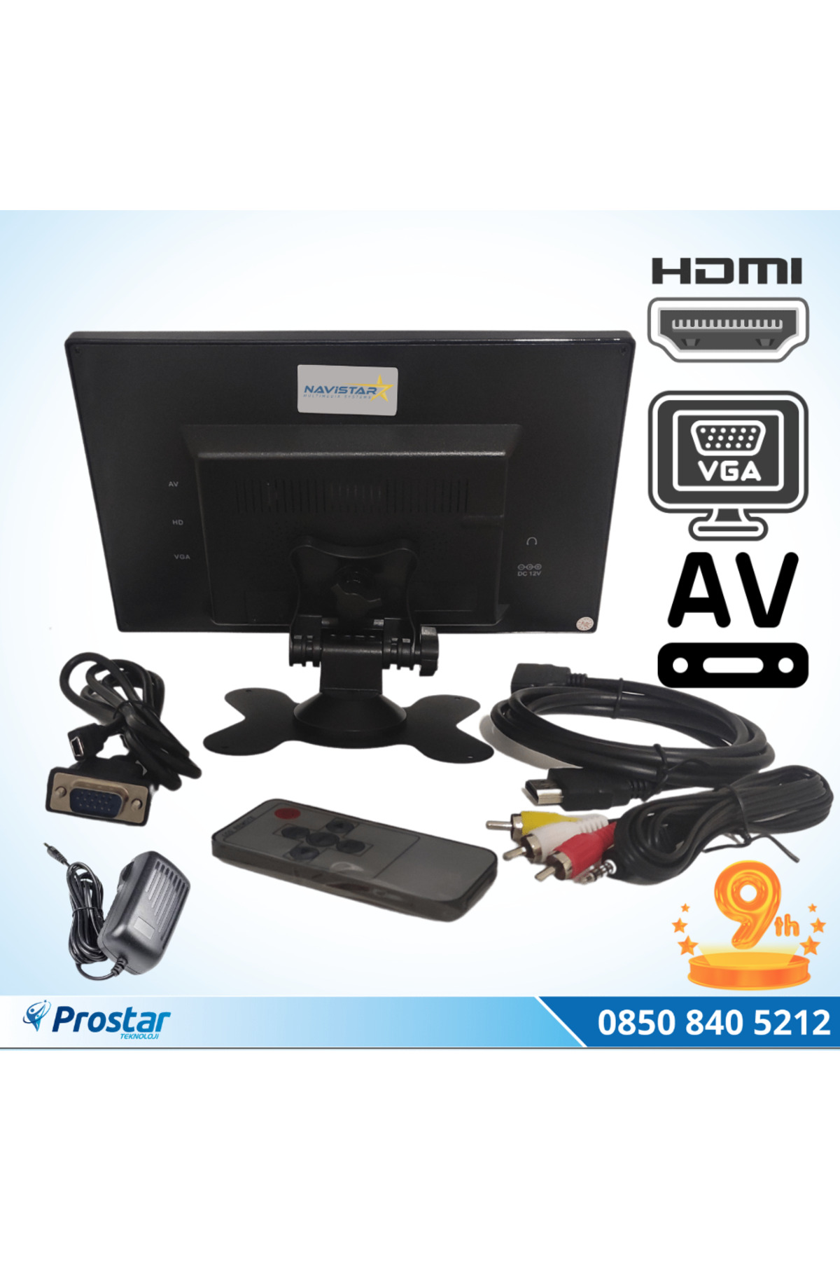Güvenlik Kamera Monitörü 9" Ekran Hdmi Vga Av Girişli Lcd Ekran 4