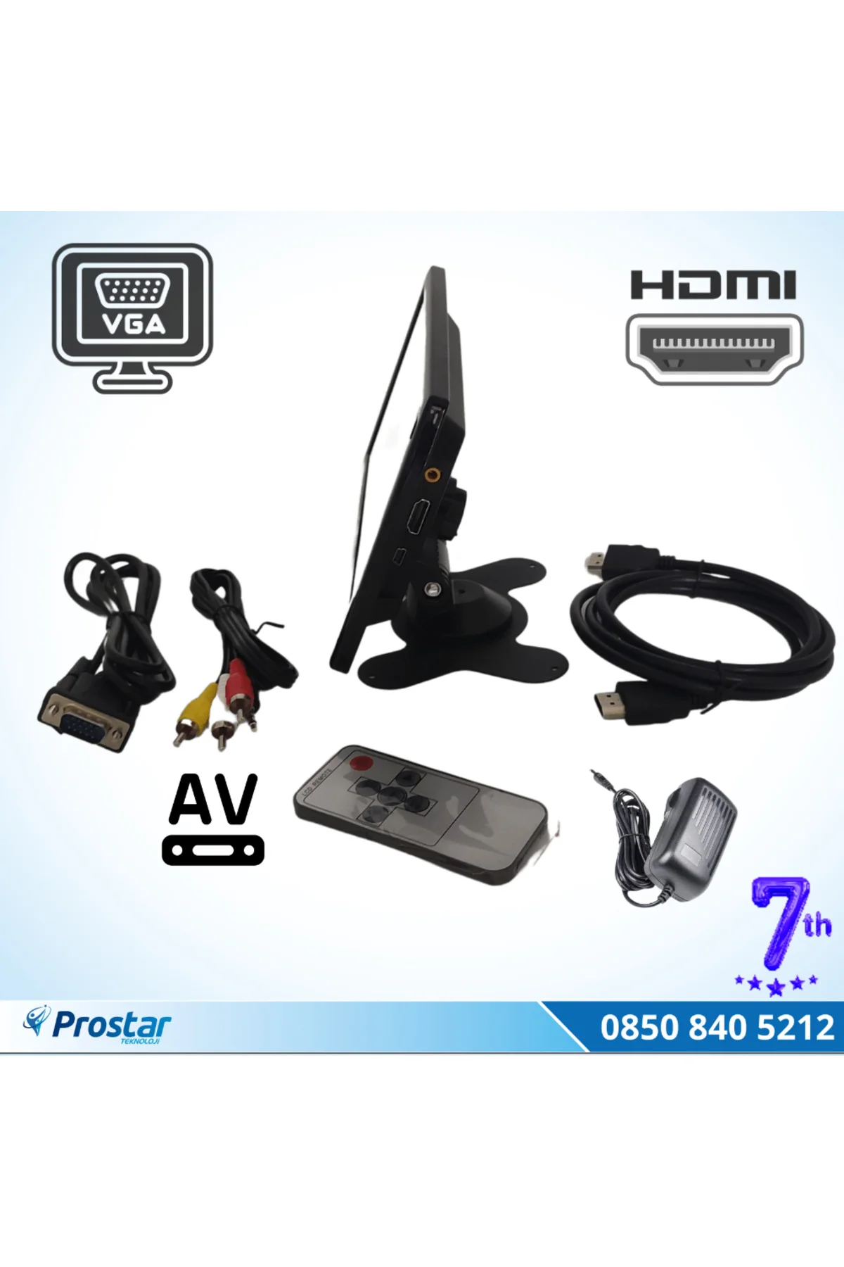 Güvenlik Kamera Monitörü 7" Ekran Hdmi Vga Av Girişli Lcd Ekran 4