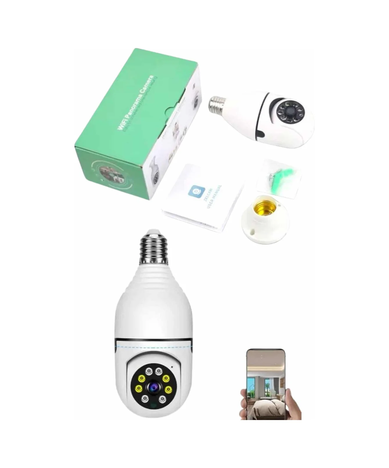Güvenlik Kamerası Wi-fi Özellikli 360 Derece Full Hd 1080p Ampül Kamera - Lisinya