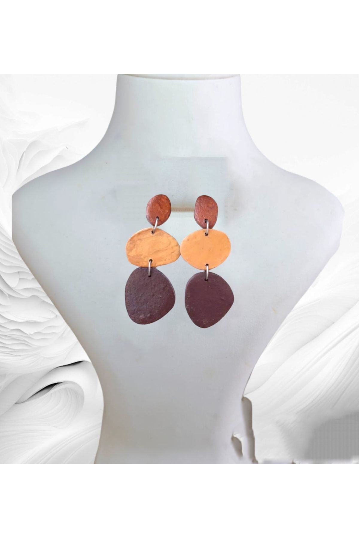 Güz Kahvesi Polimer Kil Tasarım Çivi Küpe