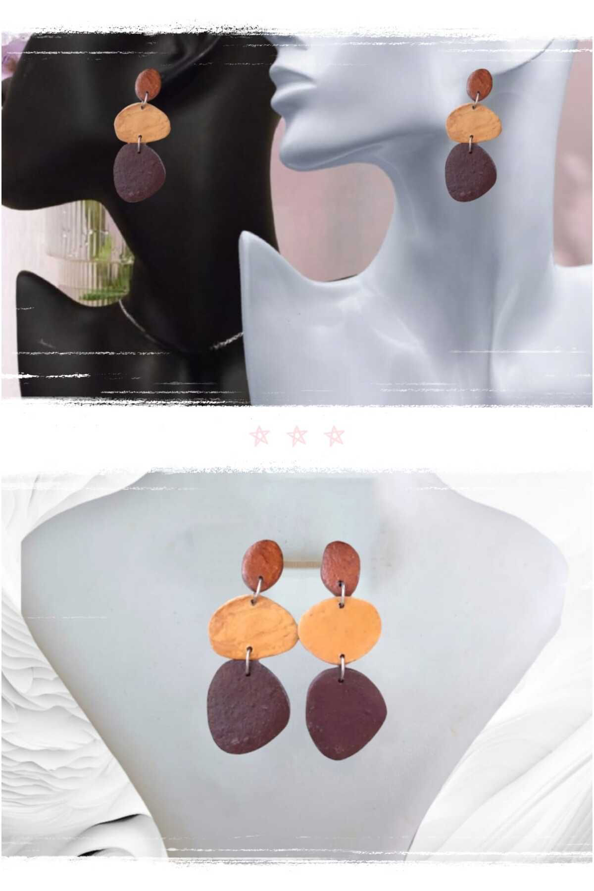 Güz Kahvesi Polimer Kil Tasarım Çivi Küpe