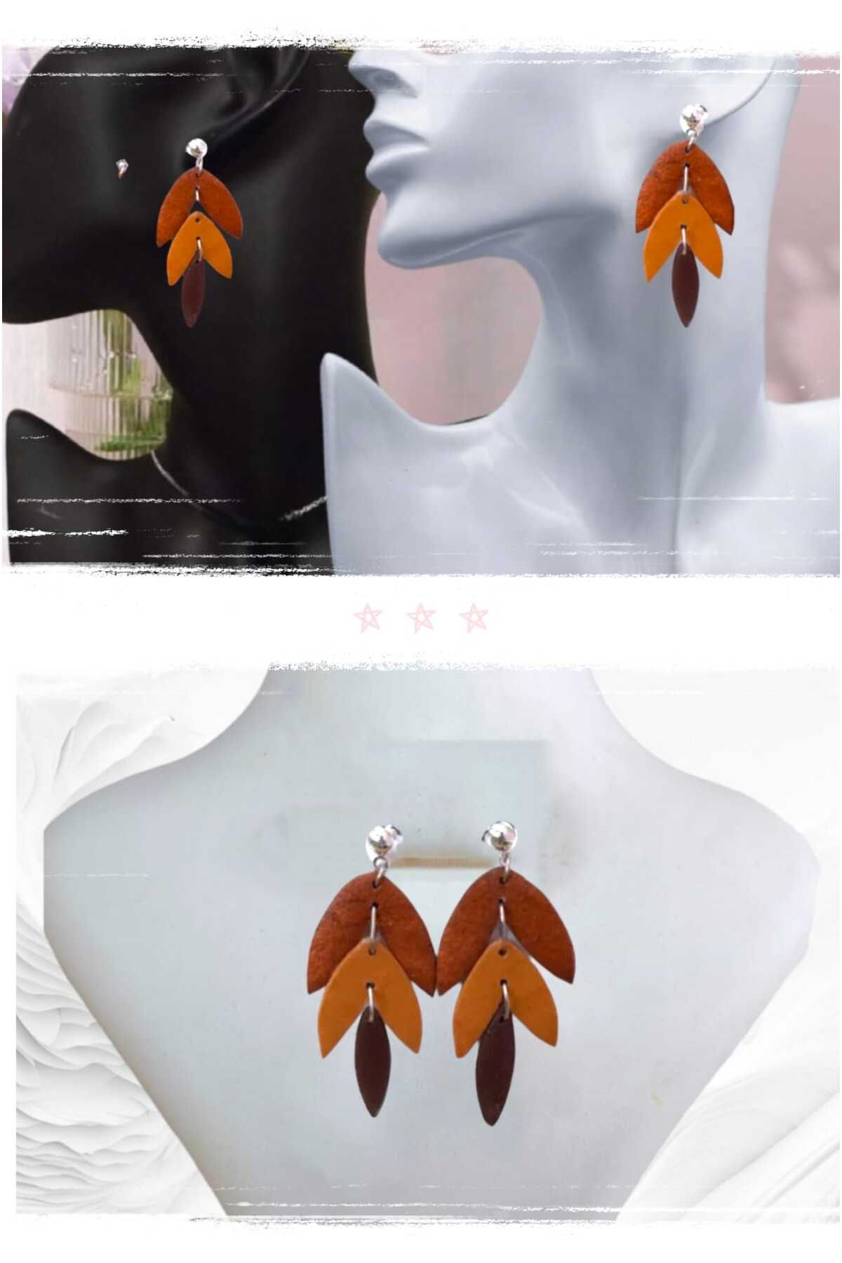 Güz Kahvesi Tarz Polimer Kil Tasarım Küpe