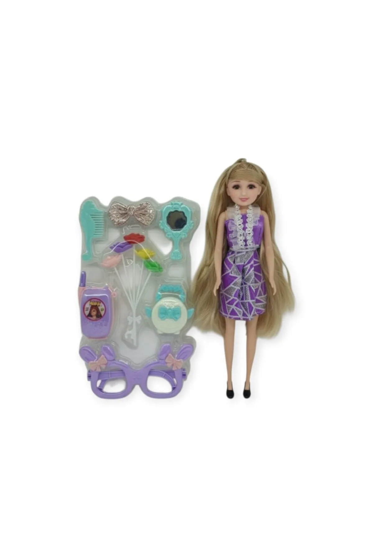 Güzellik Seti 7 Parça Aksesuarlı Bebek Seti - Mor (Lisinya)