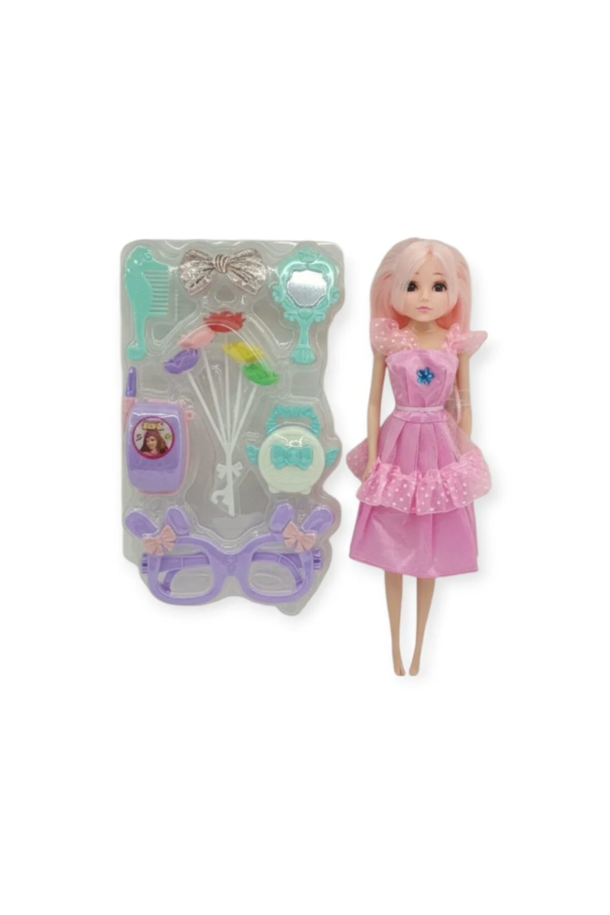 Güzellik Seti 7 Parça Aksesuarlı Bebek Seti - Pembe (Lisinya)