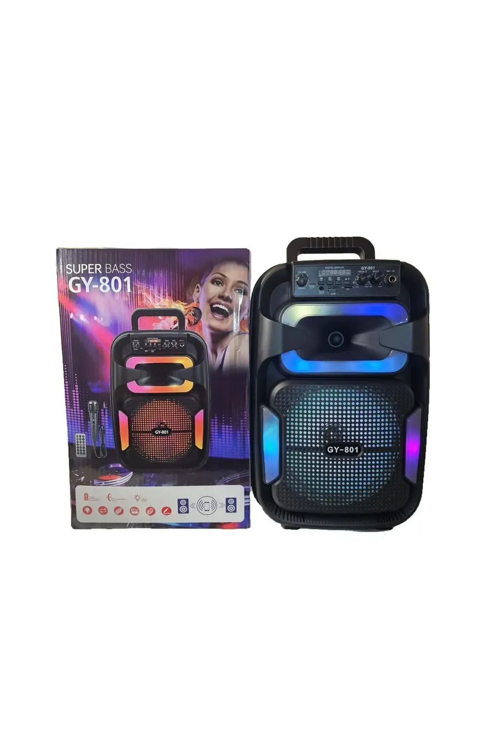 GY-801 8 İnç Taşınabilir Uzaktan Kumandalı Karaoke Mikrofonlu Blu