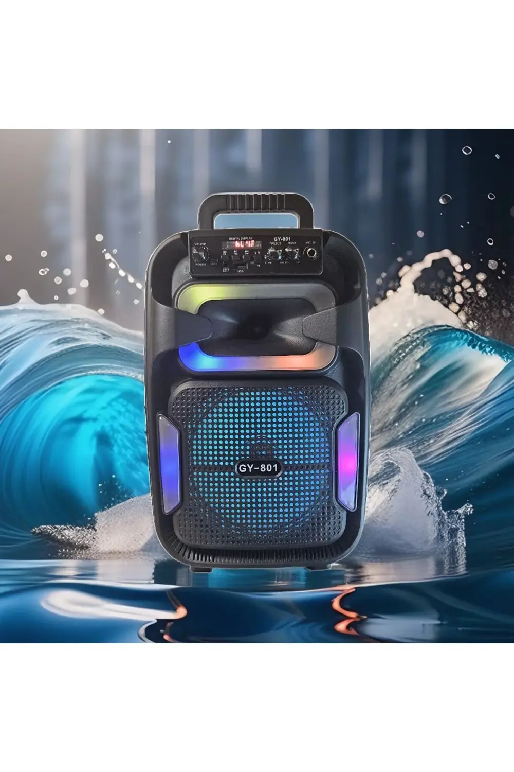 GY-801 8 İnç Taşınabilir Uzaktan Kumandalı Karaoke Mikrofonlu Blu