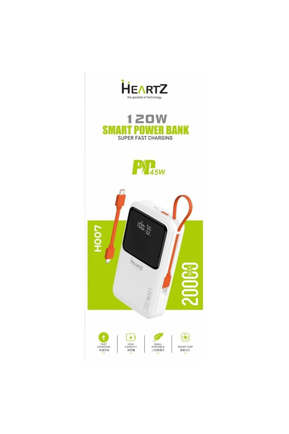 H007 20000 MH PD 45W ve USB 120W FAST HIZLI ŞARJ DAHİLİ TYPE C VE