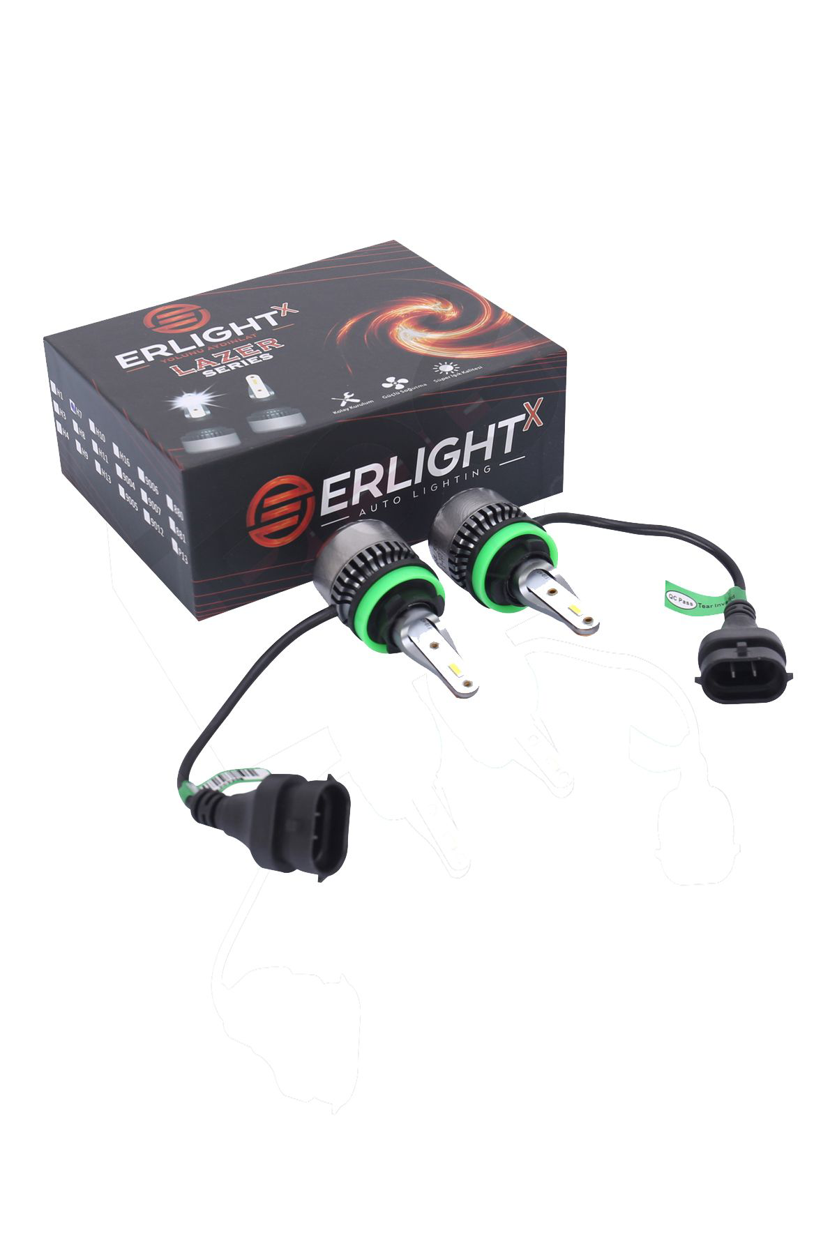 Nice Shop H11 Erlight X Lazer Serisi Led Xenon Uzun-Kisa Beyaz-Yeni Nesi İnce 12000 Lümen Şimşek Etkili 6000K