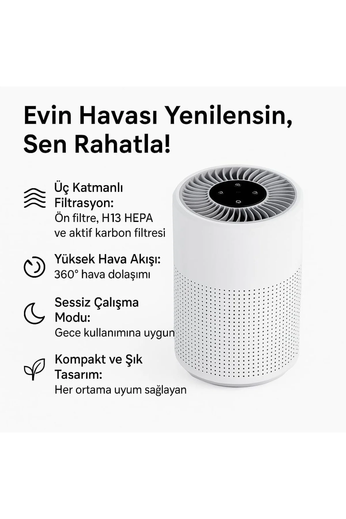 H13 HEPA Filtreli Hava Temizleyici, Aktif Karbon Filtreli, Sessiz H13 HEPA Filtreli Hava Temizleyici, Aktif Karbon Filtreli, Sessiz