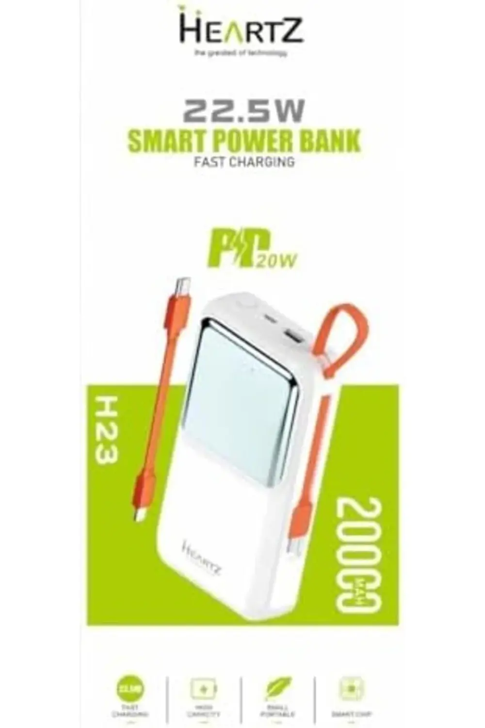 H23 20000 MH PD 20W ve USB 22.5W HIZLI ŞARJ DAHİLİ TYPE C VE LİGH