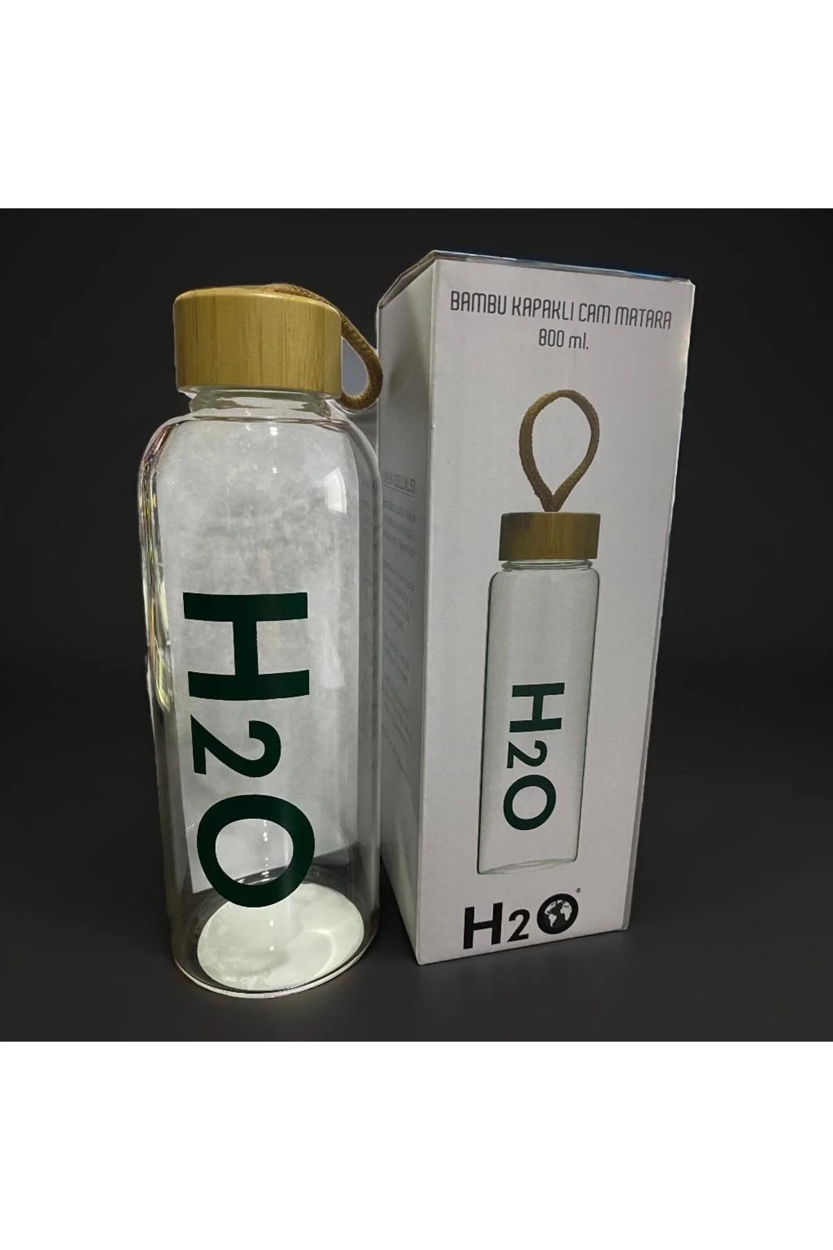 H2o Bambu Kapaklı Cam Matara 800ml - Görsel 2